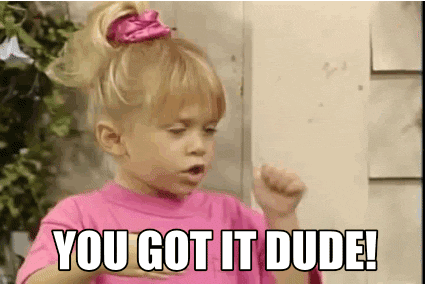 A gif of a girl giving thumbs up and saying "you got it dude"